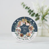 雪の結晶 フォト コラージュ リース ネイビー & ホワイト ウッド シーズンカード (スタンド正面)