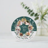 雪の結晶 フォト コラージュ リース 緑 & 白 木製 シーズンカード (スタンド正面)