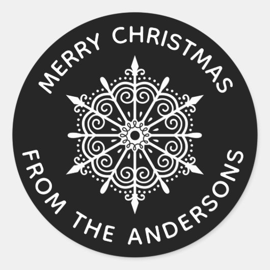 雪の結晶 ブラック ホワイト クリスマス 封筒 シール (正面)