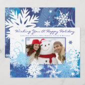 雪の結晶 ホリデー ファミリー フォト グリーティング カード (正面/裏面)