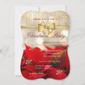 雪の結晶、ポインセチア会社のクリスマスパーティー 招待状 (正面)