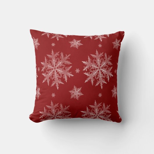 雪の結晶 赤い クリスマス ホリデー クッション (正面)