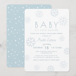 雪の結晶 赤ちゃん 寒いよ 青い色のバーチャル赤ちゃんシャワー 招待状