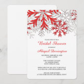 雪の結晶 赤 銀 冬のブライダルシャワー 招待状 (正面/裏面)