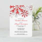 雪の結晶 赤 銀 冬のブライダルシャワー 招待状 (スタンド正面)