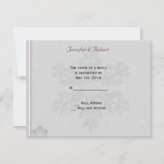 雪の結晶（銀）茄子色のアクセント 出欠カード (正面)