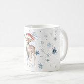 雪の結晶 雪が降る 鹿 クリスマス サンタ 帽子 コーヒーマグカップ (正面右)