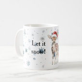 雪の結晶 雪が降る 鹿 クリスマス サンタ 帽子 コーヒーマグカップ (正面左)