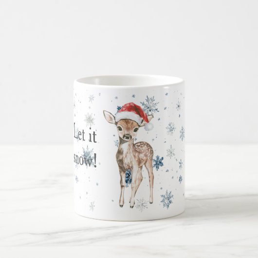 雪の結晶 雪が降る 鹿 クリスマス サンタ 帽子 コーヒーマグカップ (中央)