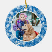 雪の結晶（青と白、2枚の写真、両面） セラミックオーナメント (正面)