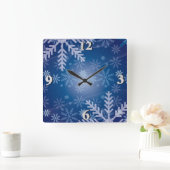 雪の結晶(青) スクエア壁時計 (ホーム)