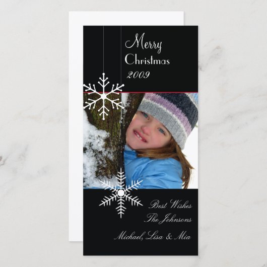 雪の結晶~黒と白のクリスマスフォトカード シーズンカード (正面/裏面)