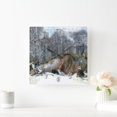 雪の絵画谷水色 スクエア壁時計 (ホーム)