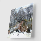 雪の絵画谷水色 スクエア壁時計 (傾斜)