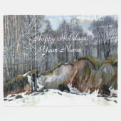 雪の絵画谷水色 フリースブランケット (正面(横))