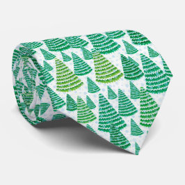 雪の緑のクリスマスツリーパターン ネクタイ