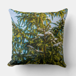 雪の緑のクリスマスツリー クッション