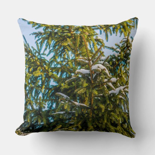 雪の緑のクリスマスツリー クッション (正面)
