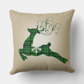 雪の緑の格子模様のクリスマストナカイ クッション (裏面)