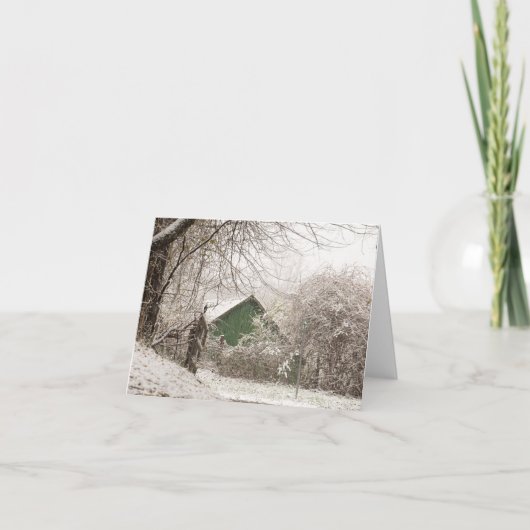 雪の緑の納屋 サンキューカード (正面)