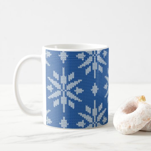 雪の編み物 コーヒーマグカップ (ドーナツ)