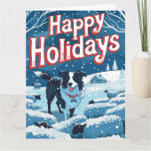 雪の縁どクリスマスにコリー カード (正面)