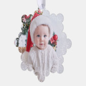 雪の縁どシンプルある写真の赤メリークリスマス オーナメントカード (左)