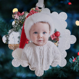 雪の縁どシンプルある写真の赤メリークリスマス オーナメントカード