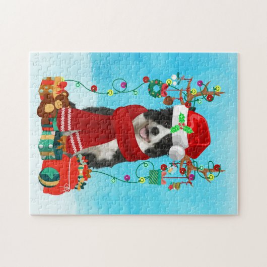 雪の縁ど中でクリスマスの贈り物と一緒に暮らす ジグソーパズル (横)