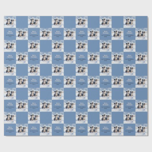 雪の縁ど子犬のクリスマスにかわいいコリー子犬 ラッピングペーパー (フラット)