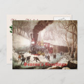 雪の縛られた列車のクリスマスの郵便はがき シーズンポストカード (正面/裏面)