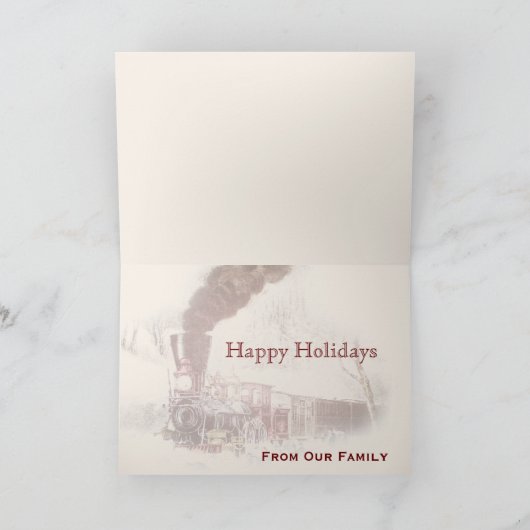 雪の縛られた列車のクリスマスカード シーズンカード (内部)