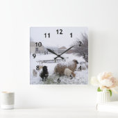 雪の羊 スクエア壁時計 (ホーム)