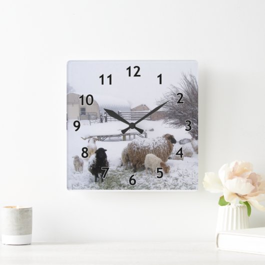 雪の羊 スクエア壁時計 (ホーム)