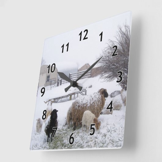 雪の羊 スクエア壁時計 (傾斜)