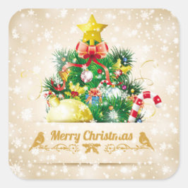 雪の美しいクリスマスシきらめくステッカー スクエアシール