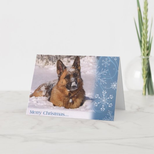 雪の美しいジャーマン・シェパード犬 シーズンカード (正面)