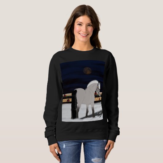 雪の美しいノルウェーのフィヨルドの馬 スウェットシャツ (正面フル)