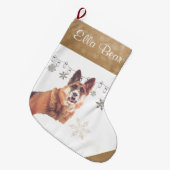 雪の美しい休日のジャーマン・シェパード ラージクリスマスストッキング (正面 (吊り時))
