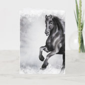 雪の美しい馬のクリスマスをダッシュイン シーズンカード (裏面)