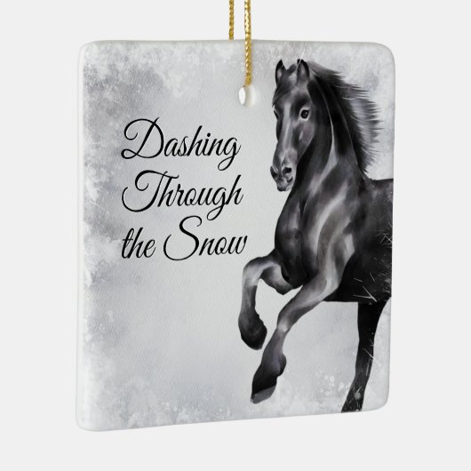 雪の美しい馬のクリスマスをダッシュイン セラミックオーナメント (右)