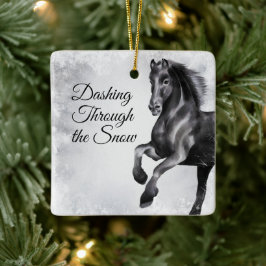 雪の美しい馬のクリスマスをダッシュイン セラミックオーナメント