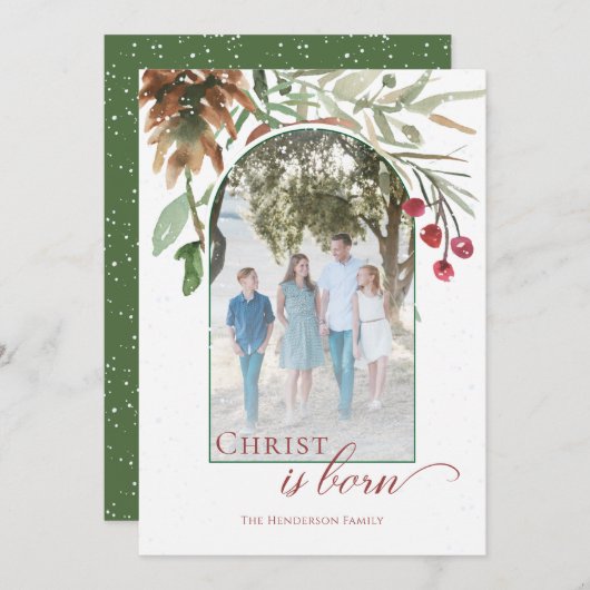 雪の聖誕生まれの宗教的なクリスマス写真 シーズンカード (正面/裏面)