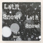 雪の背景で雪を降らせる ガラスコースター (正面)