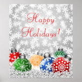 雪の背景のオーナメントのクリスマスツリー ポスター (正面)