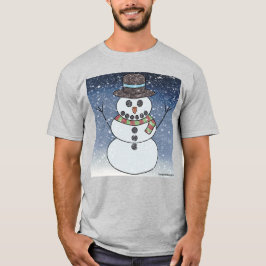 雪の背景のニット風雪だるまデザイン メンズライトTシャツ Tシャツ