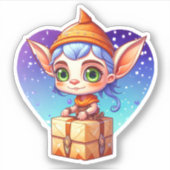 雪の背景を持つクリスマス小妖精や小人 シール (正面)