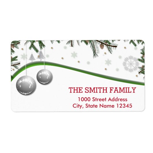 雪の背景ラベル付きクリスマスツリー ラベル (正面)