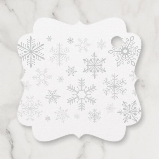 雪の興奮ピンクグレー雪のフレークのピンクの赤ちゃんシャワー フェイバータグ (裏面)