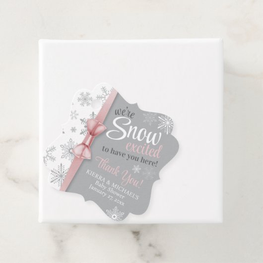 雪の興奮ピンクグレー雪のフレークのピンクの赤ちゃんシャワー フェイバータグ (インサイチュ)